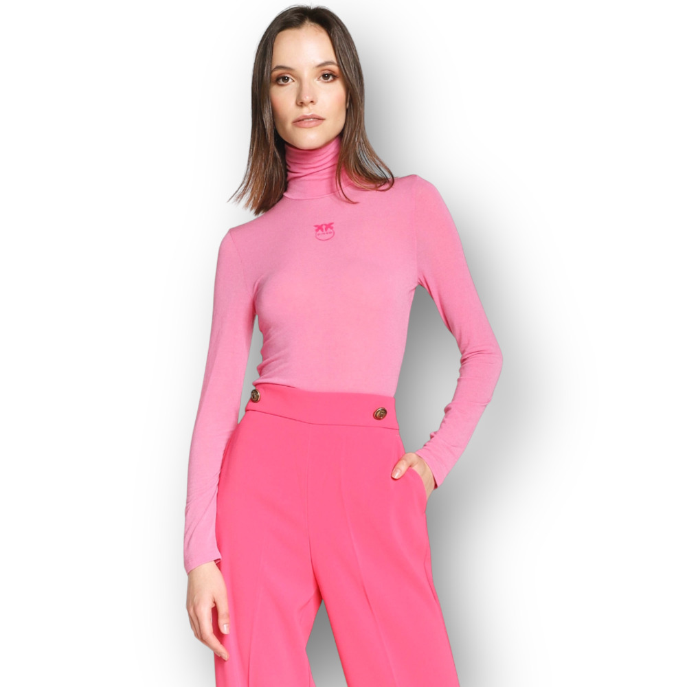 Pinko Top NWT Pink Logo Long Sleeve Turtleneck Modal Size X-Small fits Small